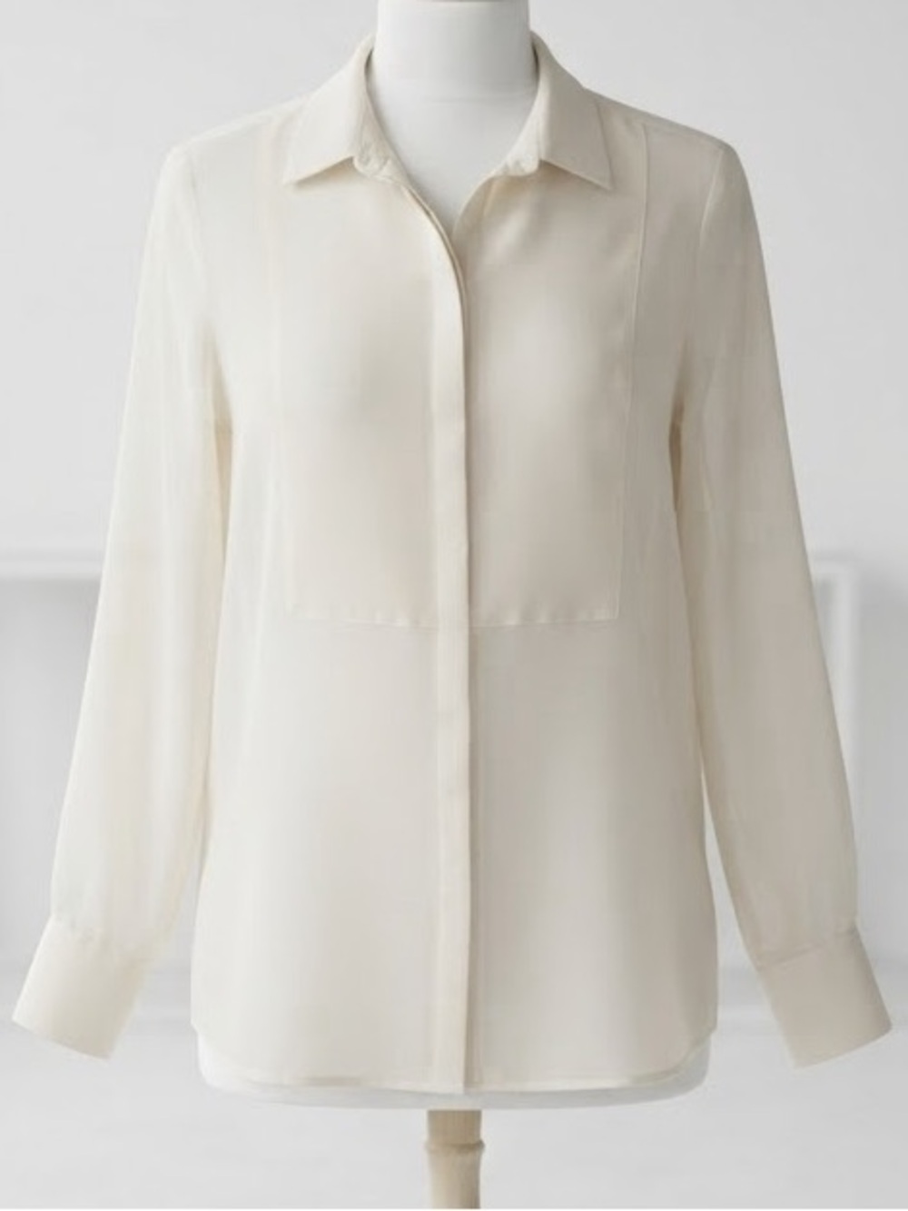 H&M| Ivory Silky Sheer Long-Sleeve Button Down Lightweight Blouse Sz 2